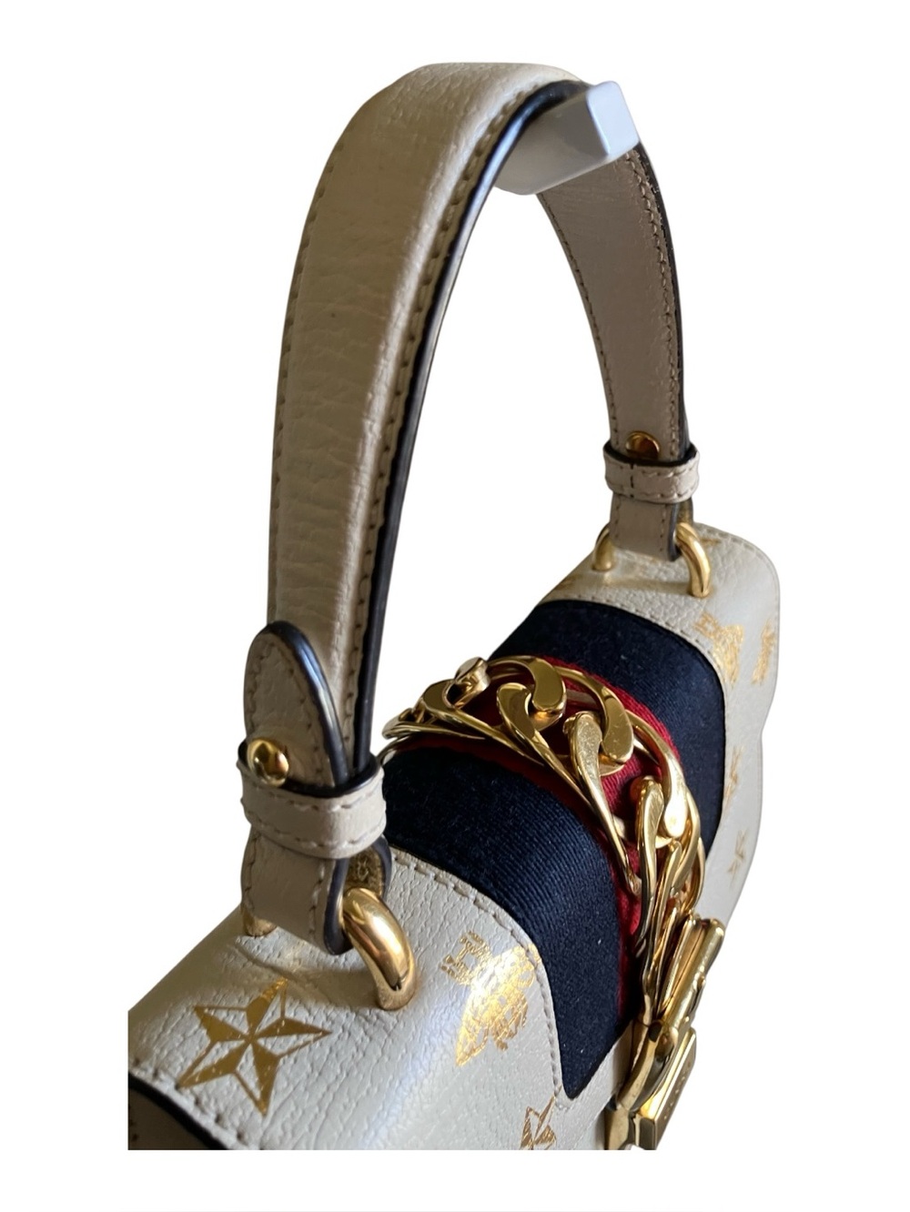 Gucci Cream Leather Top Handle Satchel/Crossbody with Gold Bee & Star Accents- - Picture 3 of 10